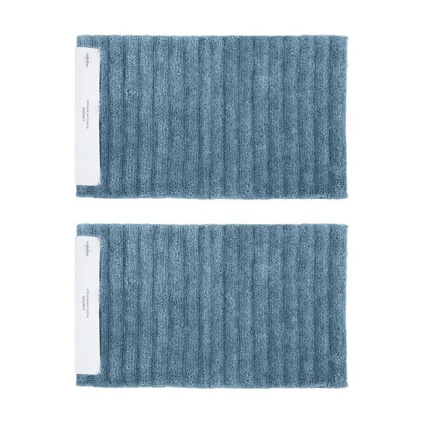2PK Algodon Polyester Lawson Plush Bath Soft Non-Slip Floor Mat Denim 50x80cm
