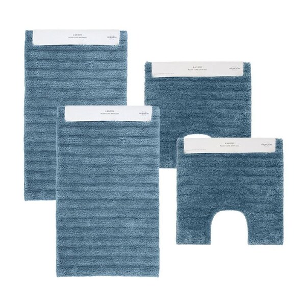 4pc Algodon Polyester Lawson Plush Bath Runner Non-Slip Mat Set Denim 50x50cm