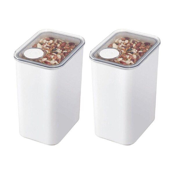 2PK iDesign Crisp Plastic Pouring Food Canister w/ Airtight Lid White Large