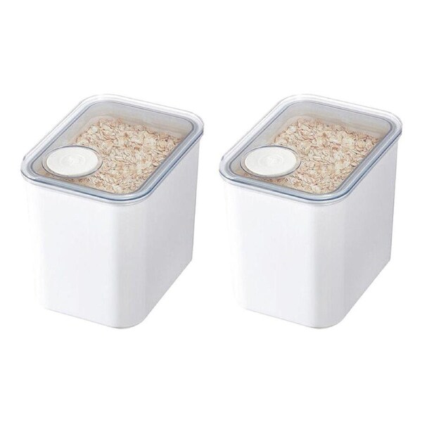 2PK iDesign Crisp Plastic Pouring Food Canister w/ Airtight Lid White Medium