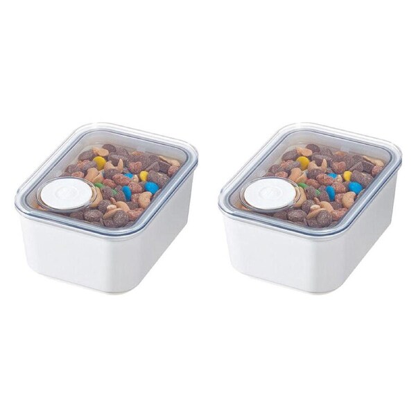 2PK iDesign Crisp Plastic Pouring Food Canister w/ Airtight Lid White Small