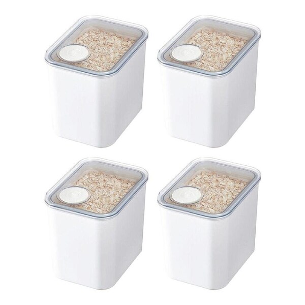 4PK iDesign Crisp Plastic Pouring Food Canister w/ Airtight Lid White Medium