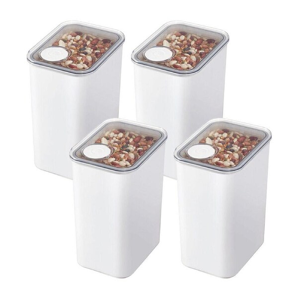4PK iDesign Crisp Plastic Pouring Food Canister w/ Airtight Lid White Large