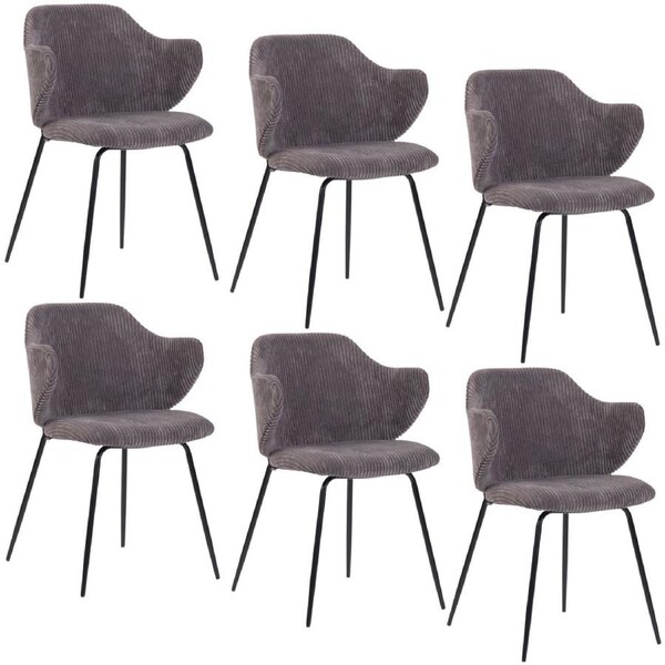 Set of 6 Dining Chairs with Corduroy Cord Fabric in Dark Grey Lincoln