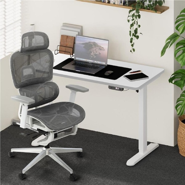Oikiture Office Desk and Chair Set Mesh Ergonomic Chair Sit-stand Desk GY&WH