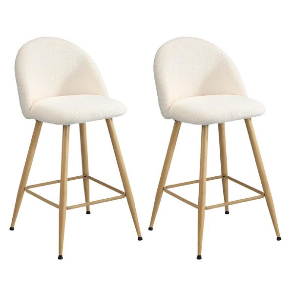 Oikiture 2x Bar Stools Kitchen Dining Chairs Counter Stool Boucle Padded Stools