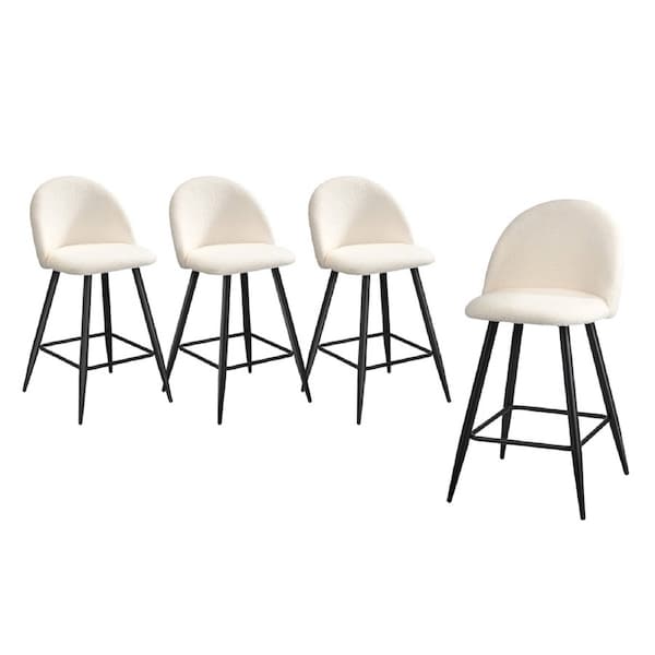 Oikiture 4x Bar Stools Kitchen Dining Chairs Counter Stool White Boucle Padded