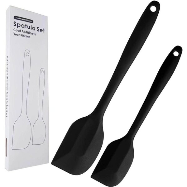 Silicone Spatula Set 2 Pcs Heat Resistant Rubber Spatula for Non-stick Cookware BPA Free (Black)
