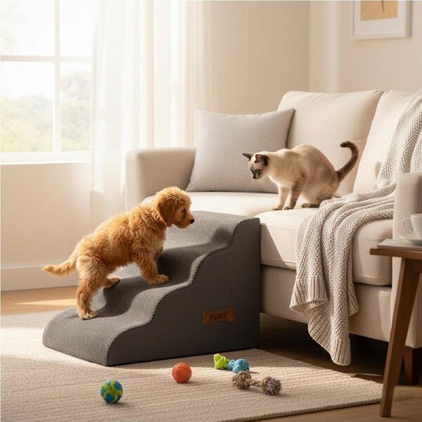 Pawz Dog Stairs 4 Tiers Foam Pet Ramp Steps for High Bed Sofa Couch for Old Dogs