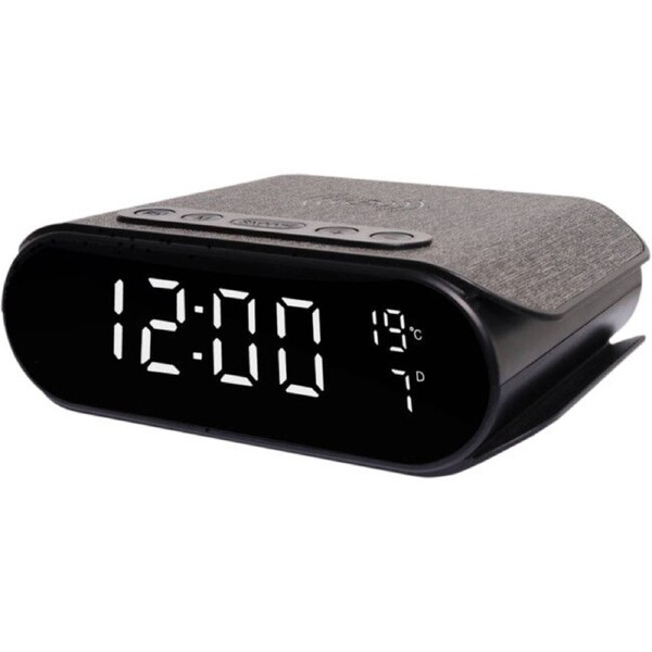 Powertran 15W Wireless QI Charging Desktop LCD Display Alarm Clock Radio D2321