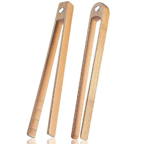 JOYBUY 2 Pieces Magnetic Bamboo Toaster Tongs 8.7 Inch Wooden Kitchen Toast Tongs for Cooking, Natural Bam