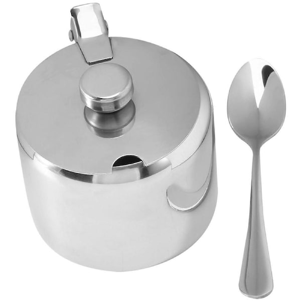 JOYBUY Stainless Steel Sugar Bowl - Seasoning Jar with Lid & Spoon Tableware Container
