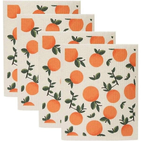 JOYBUY Dish Clothes Reusable Kitchen Dish Towels Absorben and Fast Dry Cleaning Cloths Set of 4 No Odor Wipes (Orange)19*17*0.2cm