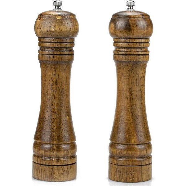 JOYBUY Set Of 2 Wooden Salt And Pepper Grinders, 8" Salt And Pepper Grinders With Ceramic Rotors