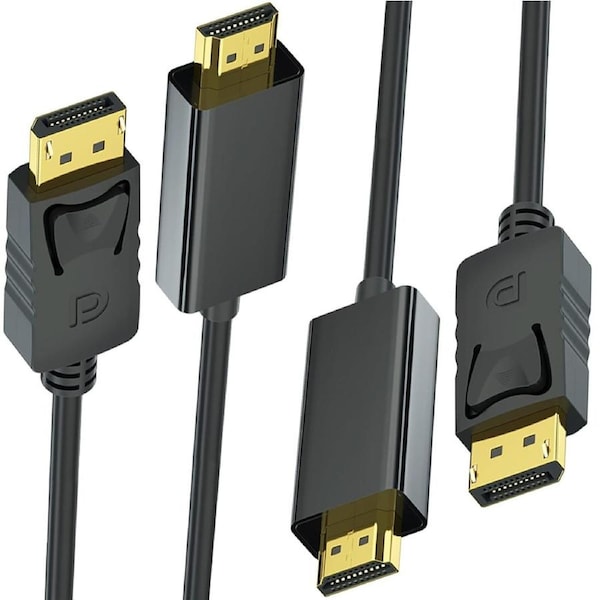 2Pack 4K DisplayPort to HDMI Cable, Uni-Directional Cord for Monitor, Projector, Desktop, AMD, NVIDIA (1.8M)