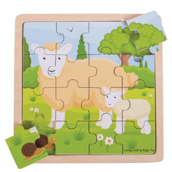 Bigjigs Toys Puzzle Lamb & Sheep Wooden Farm Animal Puzzle for Toddlers