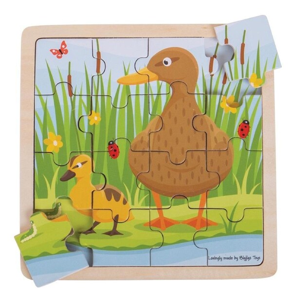 Bigjigs Toys Wooden Duck and Duckling Puzzle Animal Themed Learning Toy for Kids