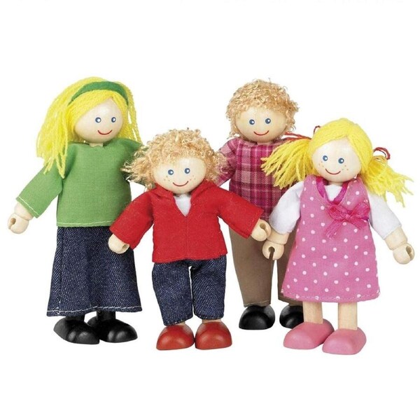 Tidlo Wooden Doll Family Set 3 Piece Dollhouse Figures for Kids