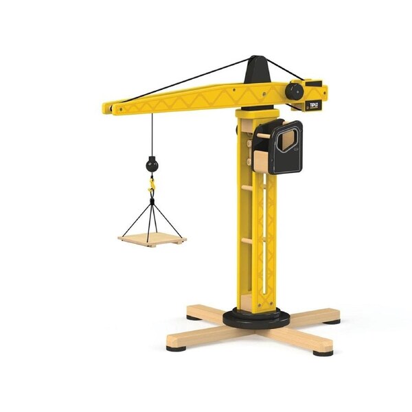 Tidlo Construction Tower Crane Toy Wooden Pretend Play Crane for Kids