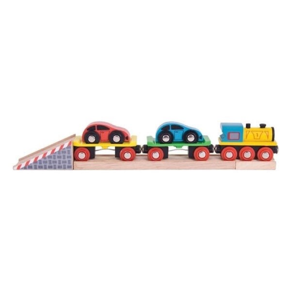 Bigjigs Rail Car Loader Playset Wooden Train Accessory with Magnetic Crane & Cars