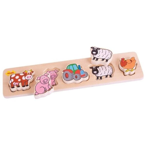 Bigjigs Toys Chunky Farm Animals Lift and Match Wooden Puzzle Toddler Learning Toy