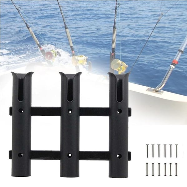Fishing Rack 3 Tube Rod Holder Rack Bracket Socket Boat Kayak Plastic Holder Black