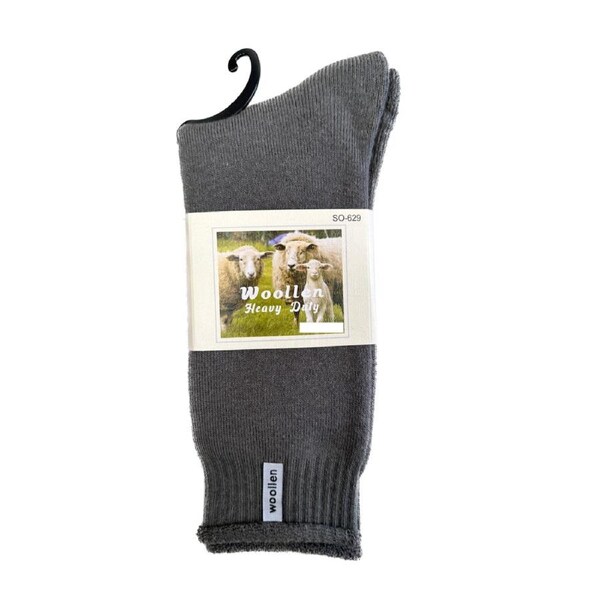 1 Pair Premium Mens Wool Heavy Duty Thick Work Socks Cushion Woolen - Grey 11-14