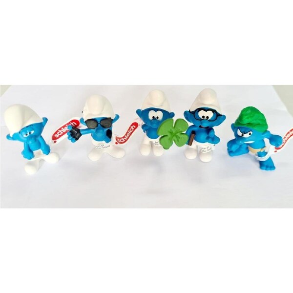 Schleich Smurfs Set of 5 - Dimwitty, Clover Leaf, Wild, Brainy, Vanity Smurf
