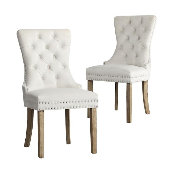 Oikiture 2x Dining Chairs Upholstered French Provincial Tufted Kitchen Cafe Style B/Beige
