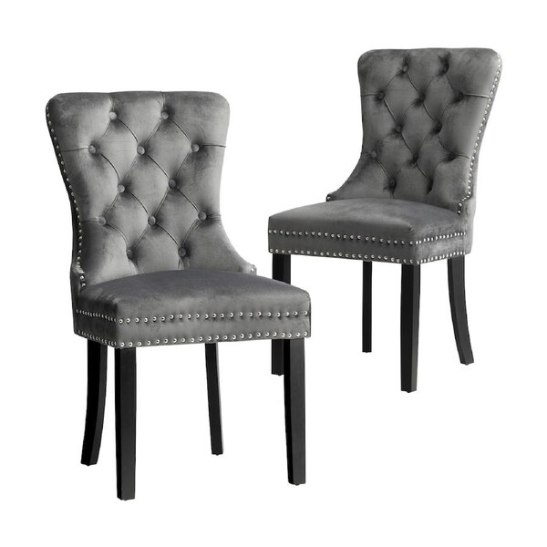 Oikiture 2x Dining Chairs Upholstered French Provincial Tufted Kitchen Cafe Style B/Grey