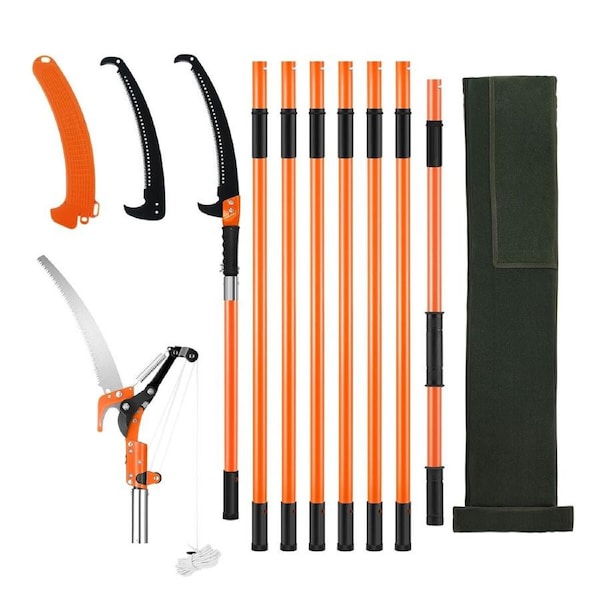 Manual Pole Saw Tree Pruner 8M Extendable High Branch Trimmer Cutter Pruning Trimming Handsaw Sharp Steel Blades Shearing Scissors Fibreglass Rods