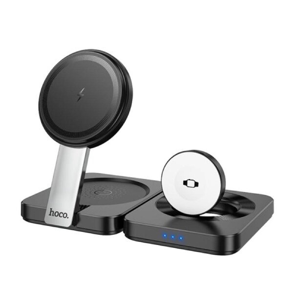 hoco CQ11 Ingenious 3-in-1 folding magnetic wireless charger - black