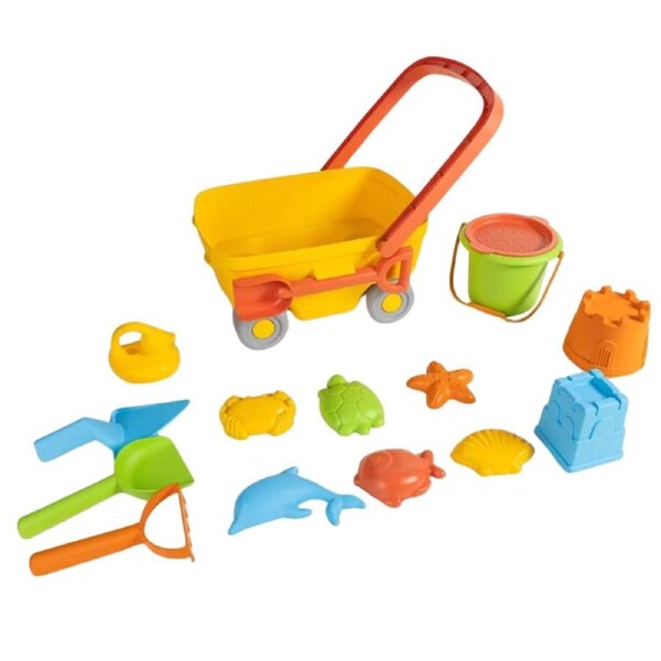 Kids Beach Sand Play Set Wagon 16pc Sandpit Toys Bucket Shovel Moulds
