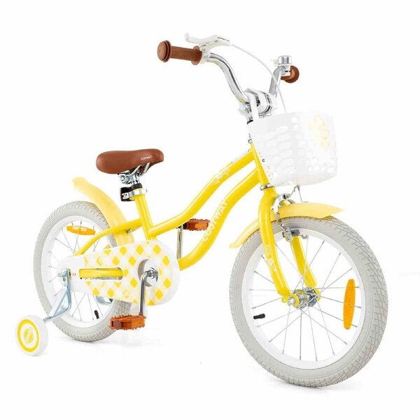Costway 36cm Bike Training Bicycle w/Detachable Training Wheels & Adjustable Saddle Boys Girls Balance Bike Yellow