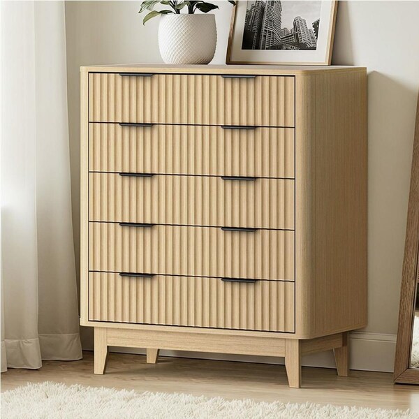 5 Chest of Drawers Oikiture Cabinet Dressers Tallboy Natural
