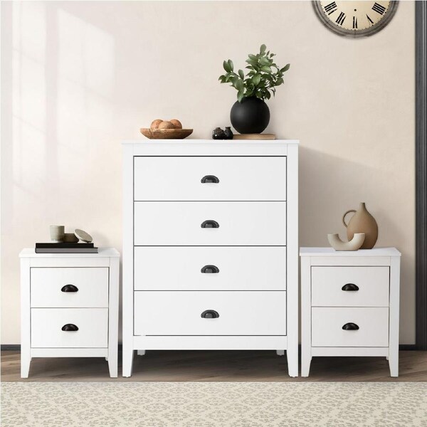 Oikiture 4 Chest of Drawers and 2 Bedside Tables Vintage Bedroom Set White