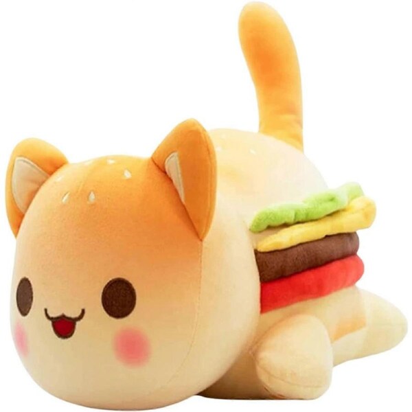 Stuffed Cat Animals Aphmau Meemeows Cat Soft Toys, Cat Meow Meow Soft Plush Donut Hamburger Cat Plush Doll (Hamburger Cat , 9.84 inches)