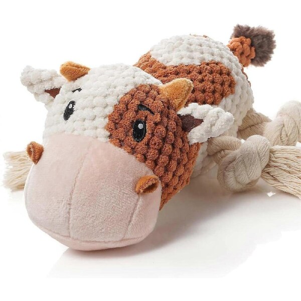 Dog Toys, Dog Plush Toy for Large Breed, Cute Squeaky Dog Toys with Crinkle Paper, Dog Chew Toys for Puppy, Small, Middle, Big Dogs (Cow)