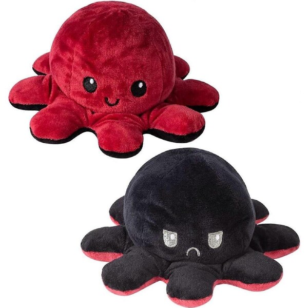 Reversible Octopus Plush Toy,Octopus Stuffed Animal, Soft Plush Gift for Kids, Girls, Family, Friends (20cm - Red & Black)
