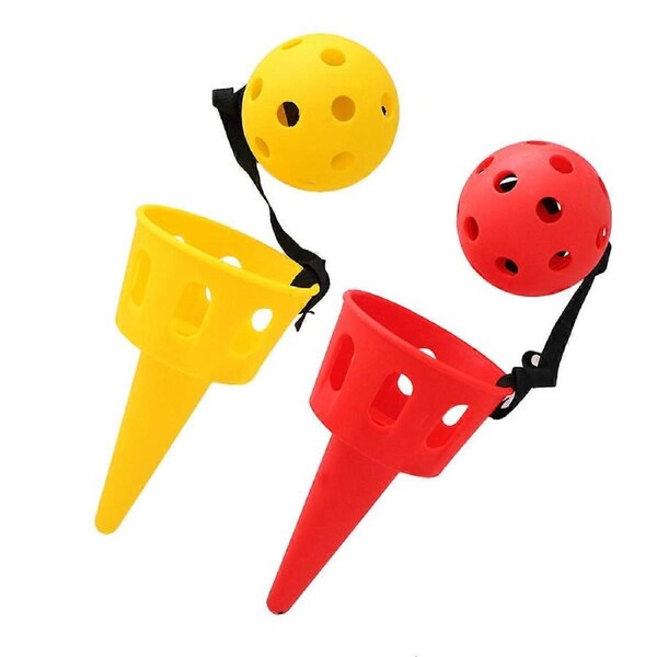 2 Sets of Scoop Ball Toys Throw Chuck Ball Toy Outdoor Activities Ball for Kids (Red and Yellow)