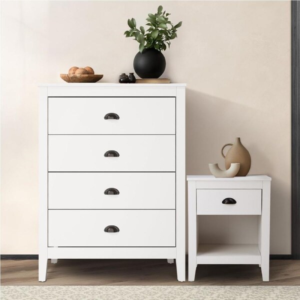 Oikiture 4 Chest of Drawers and Bedside Table Vintage Nightstands Bedroom Set