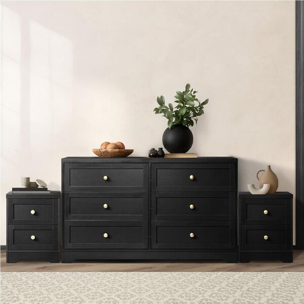 Oikiture 6 Chest of Drawers and 2 Bedside Tables Hamptons Furniture Set
