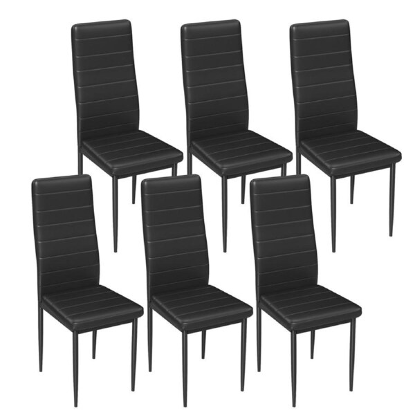Advwin Set of 6 Dining Chairs Lounge Padded Seat Kitchen Chair Leather Black