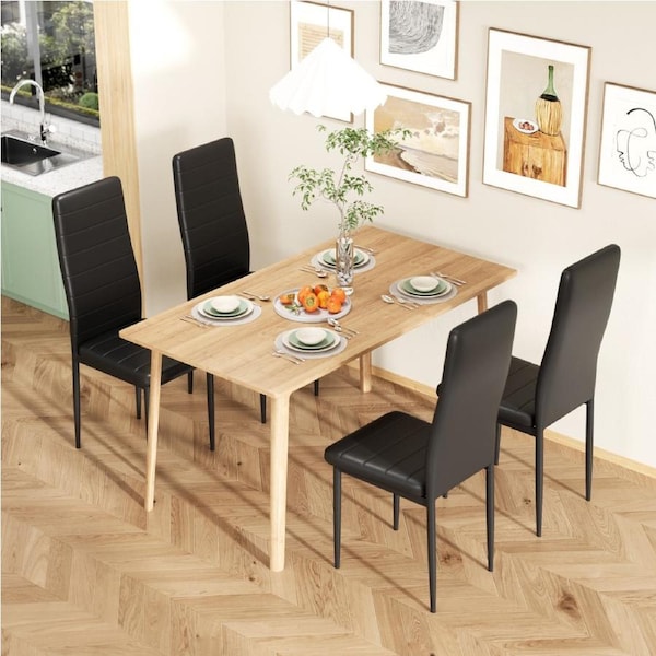 Advwin Set of 4 Dining Chairs Lounge Padded Seat Kitchen Chair Leather Black