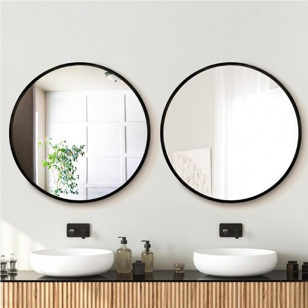 Embellir Wall Mirrors 80cm Round Home Decor Black Set of 2