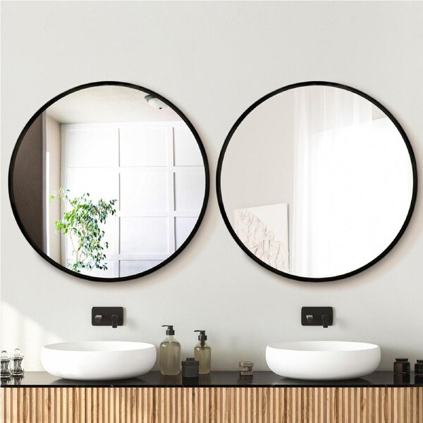 Embellir Wall Mirrors 90cm Round Home Decor Black Set of 2
