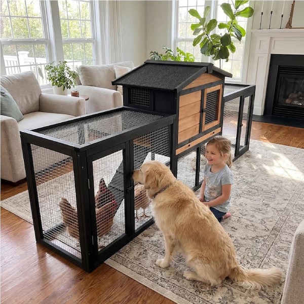 Advwin Large Chicken Coop Rabbit Hutch Wooden Pet House 203x45x86cm