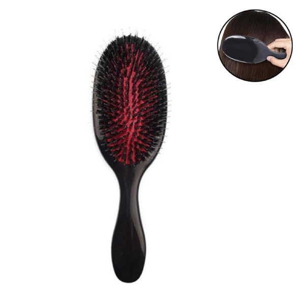 Nevenka Boar Bristle Hair Brush Anti-frizz for Curly Fine Tangled Hair-BlackRed