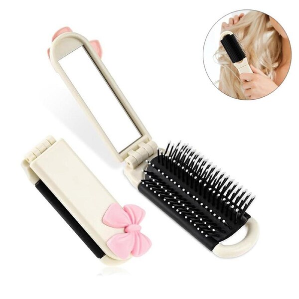 Nevenka Cute Mini Hair Brush Foldable with Mirror for Travel Swimming