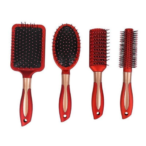 Nevenka 4 Pcs Hair Brush Anti Static Massage Oval Comb for Women Men-Red